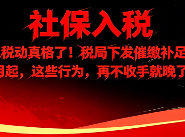 “社保入税”动真格了!税局下发催缴补足公告!5月起,这些行为,再不收手就晚了!